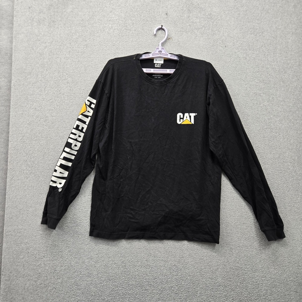 CAT Men Shirt L Black Logo Graphic Print Long Sleeve Workwear Crew Neck Pullover